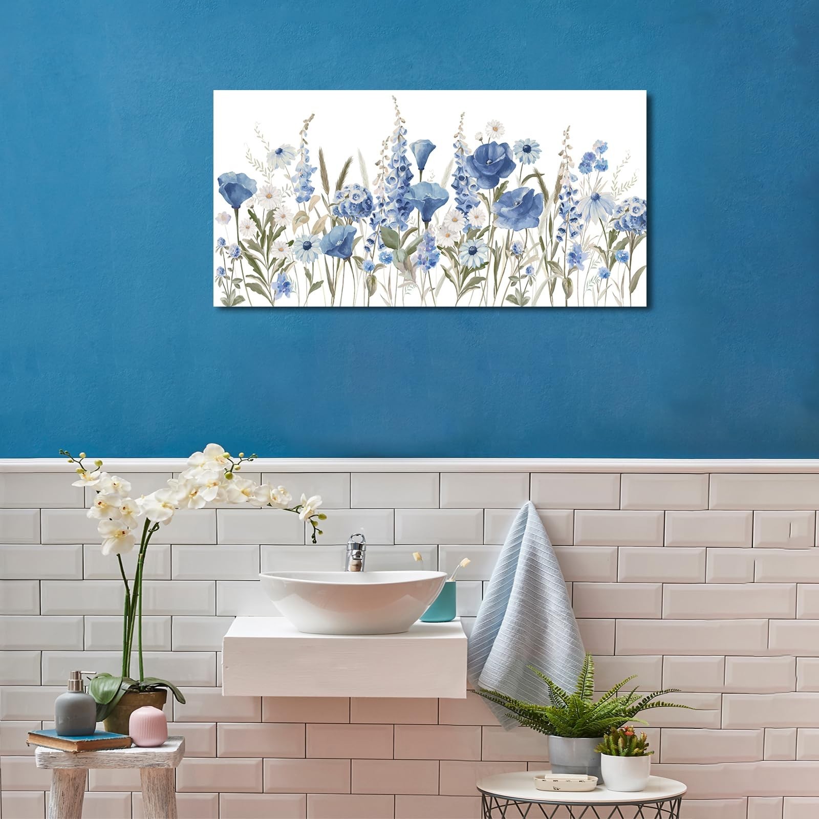 arteWOODS Elegant Flowers Wall Art – Blue White Botanical Pictures for Wall D…