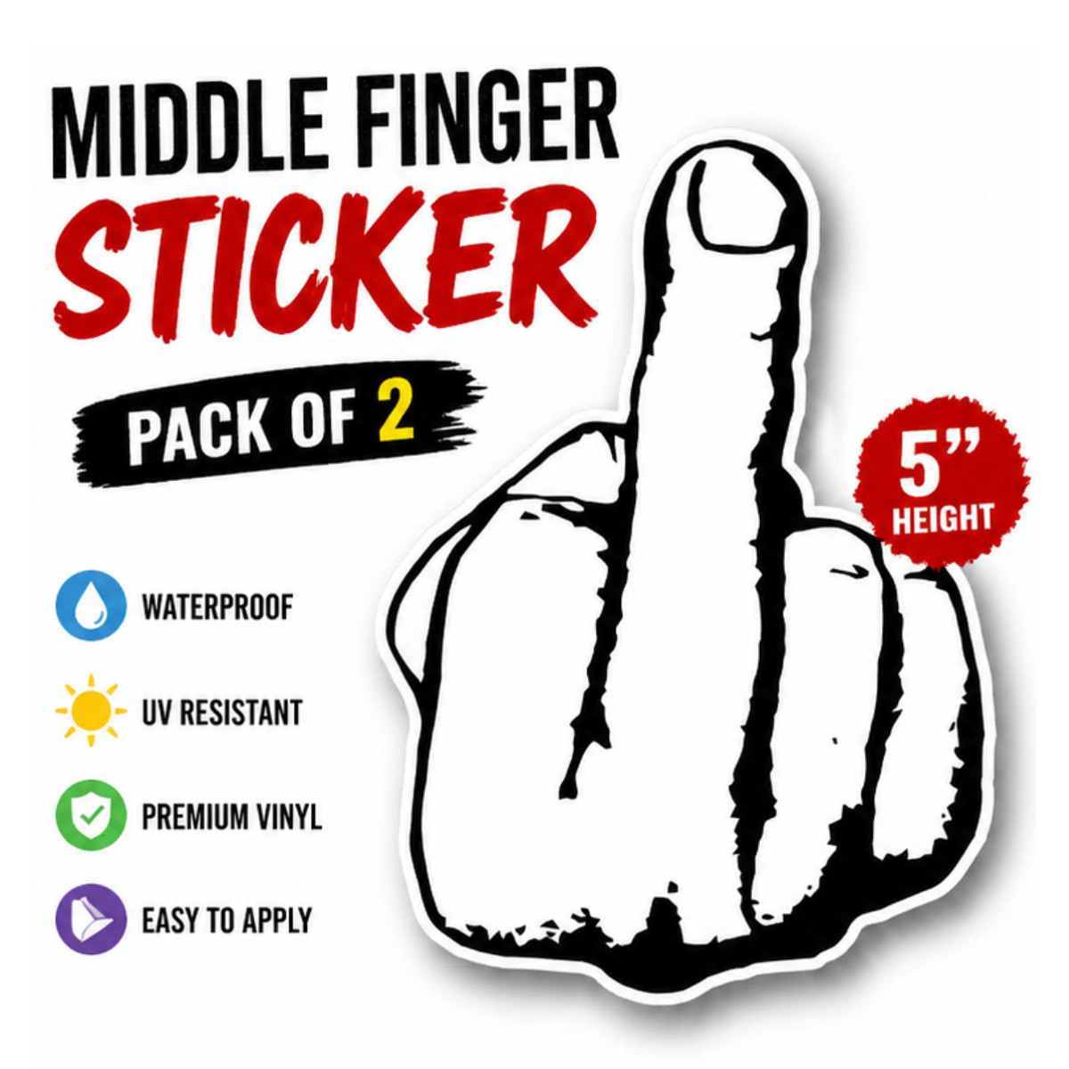 Middle Finger Sticker 5” Pack of 2 Funny Offensive Decal Waterproof Vinyl Laptop