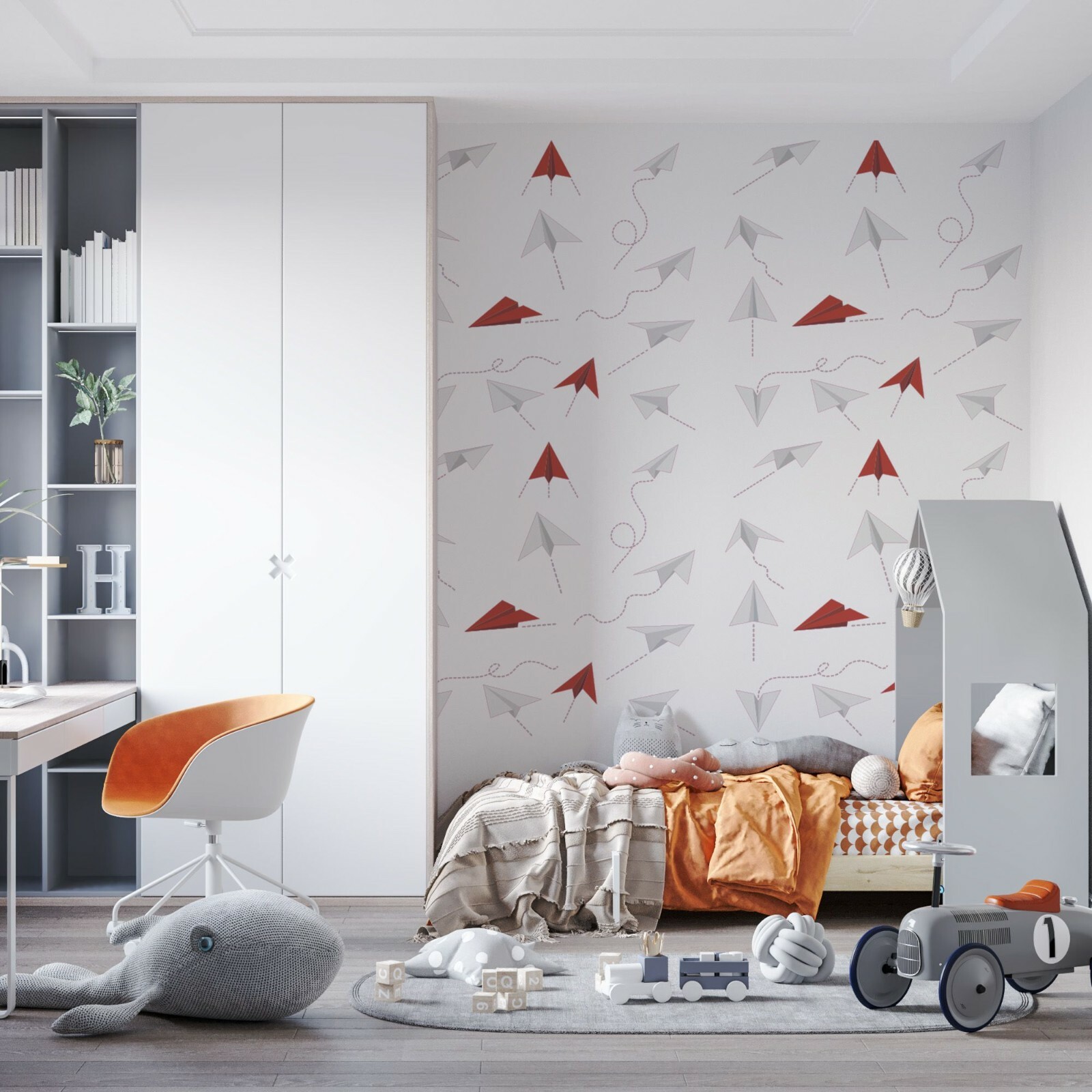 Red & White Paper Airplanes Décor Kids Bedroom Removable Vinyl Wall Decal Sheet