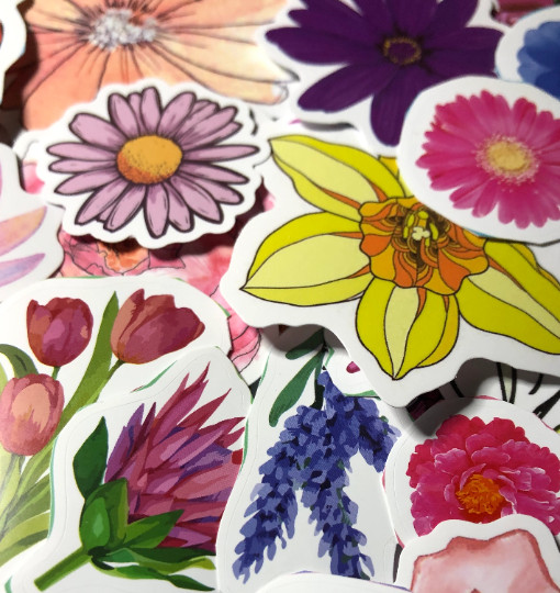 10 bold color Flower sticker set, flower scrapbooking, flower decal, flower gift