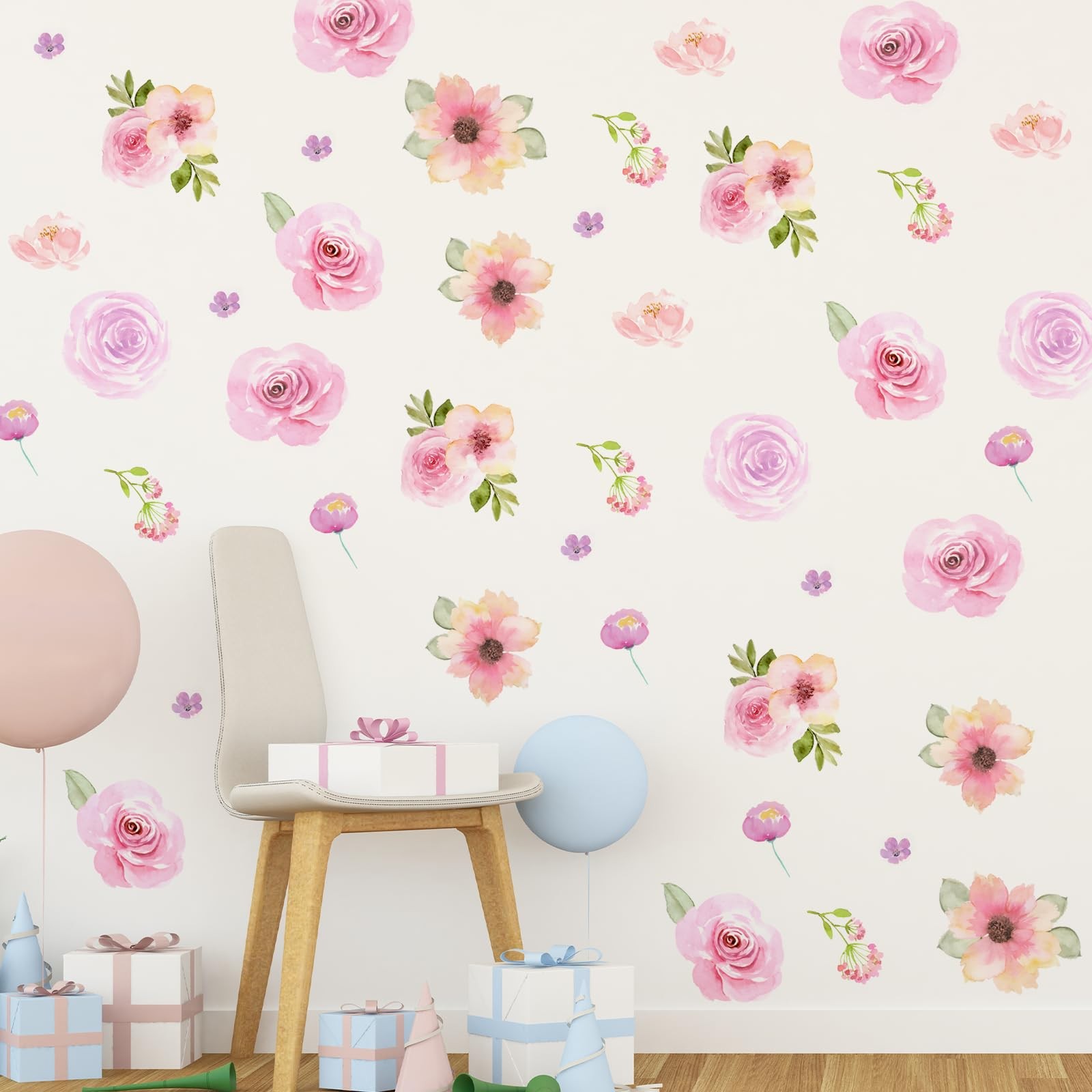 60pcs Pink Flower Wall Sticker PVC Peel and Stick Wall Decals Cute Peony Flor…