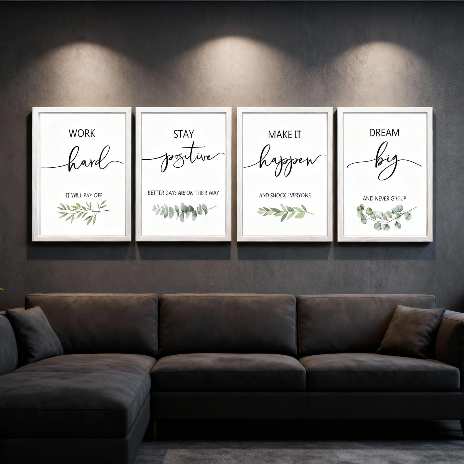 Motivational Wall Art Set of 4, 16 x 11 Inch Framed Inspirational Quotes Prin…