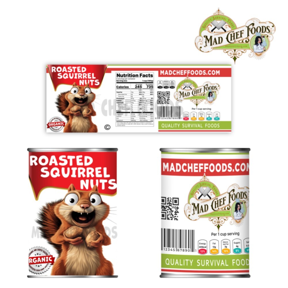 FUNNY Christmas Roast Squirrel Nuts Can Label STOCKING STUFFER Joke Gag Gift 2PK