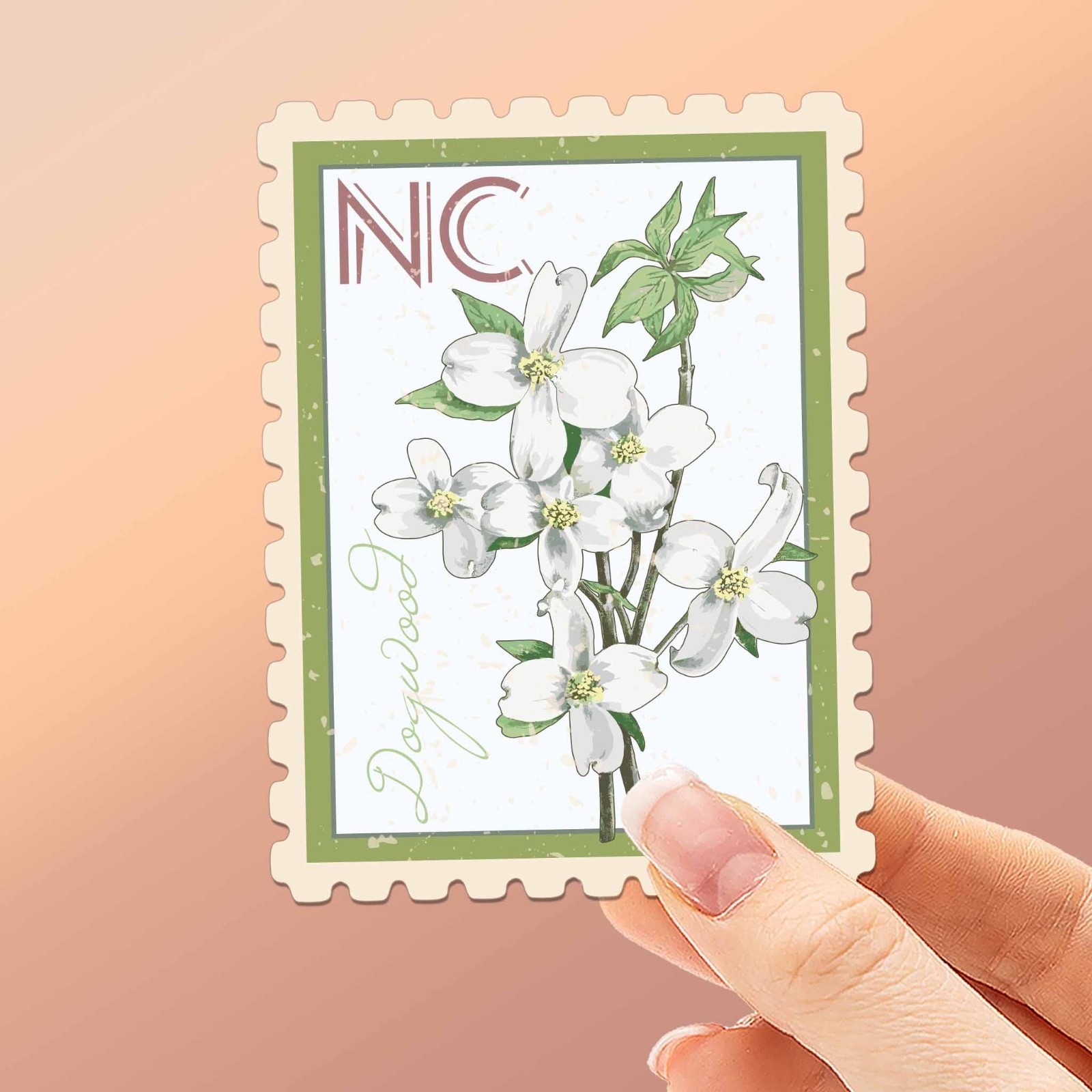North Carolina State Flower Dogwood Sticker – NC Vintage Stamp Decal