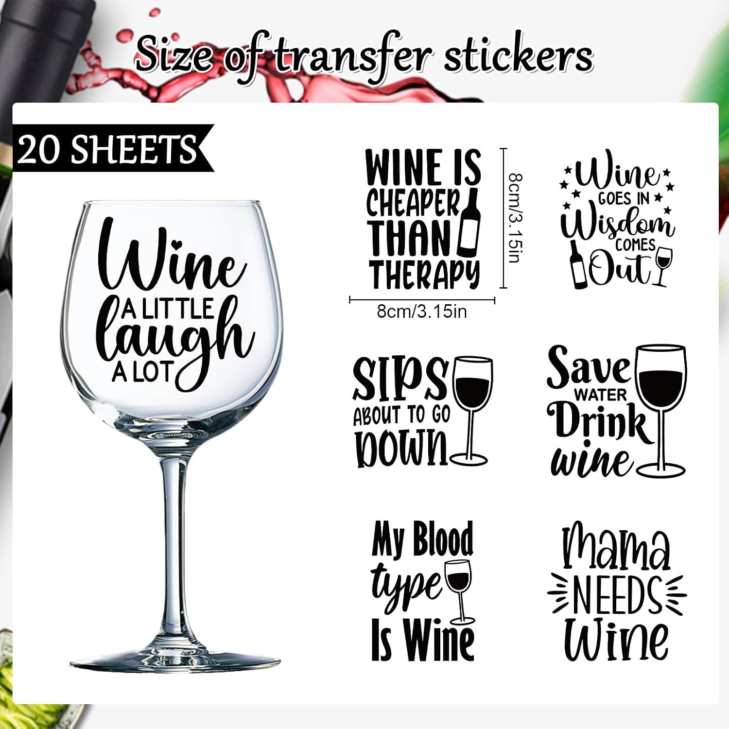 20 Sheets Funny Wine Quotes UV DTF Cup Wrap, Cold UV DTF Stickers | Humorous Din