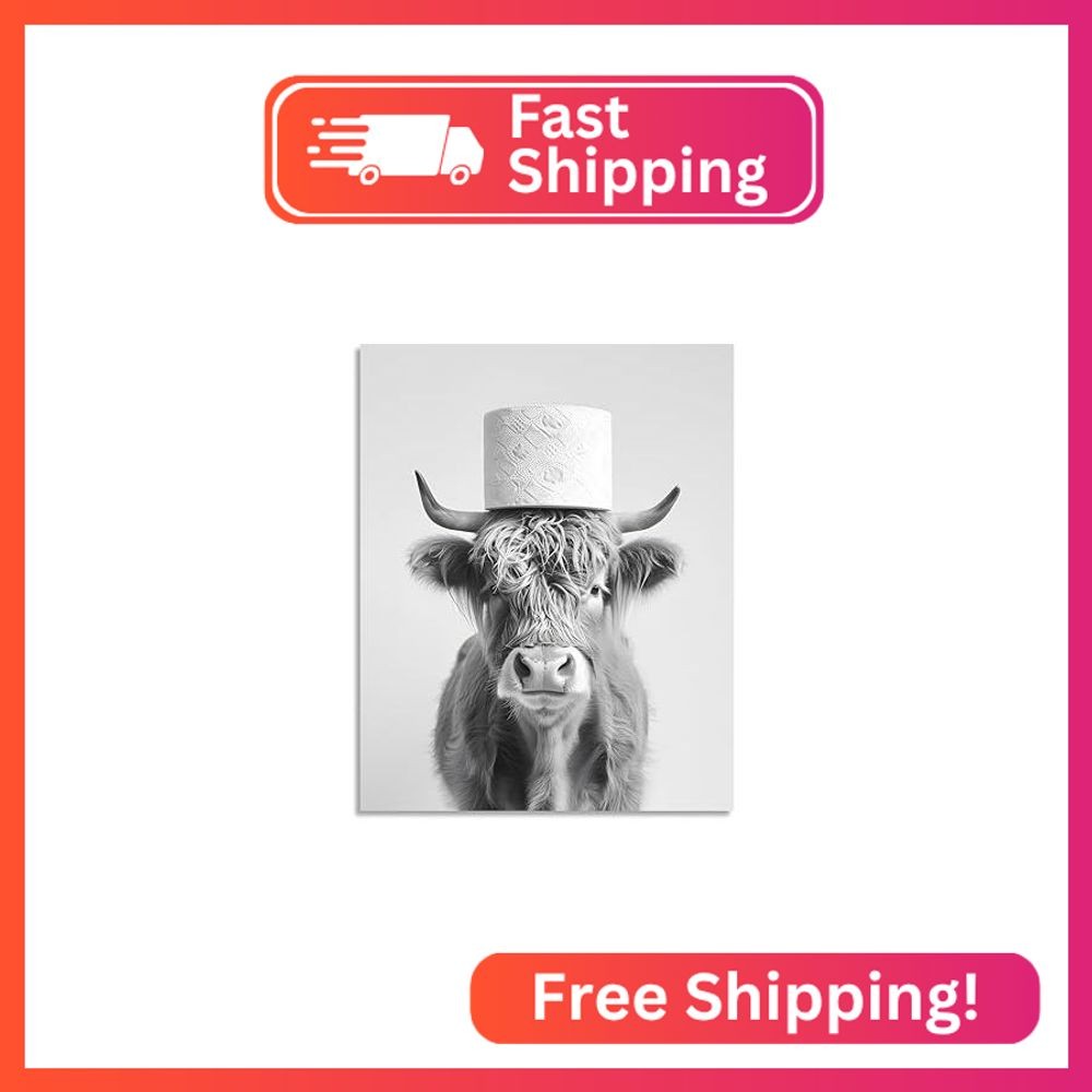 OWNANRTHM Cow Bathroom Canvas Wall Art Highland Cow Bathroom Decor Funny Animal