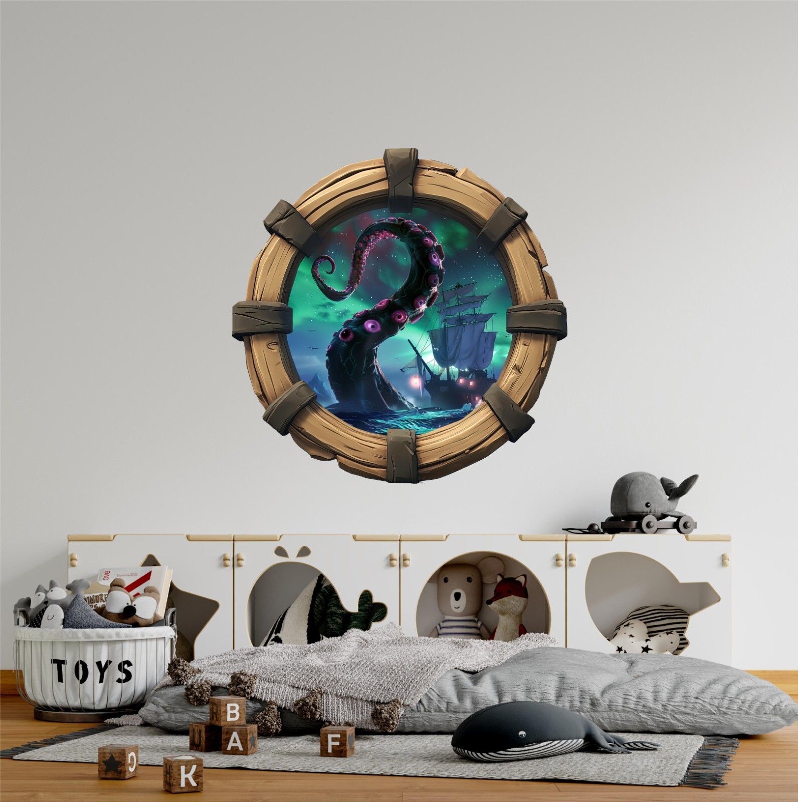 Kraken Attack Octopus Pirate Ship Porthole Window Wall Decal Port Hole Sticker
