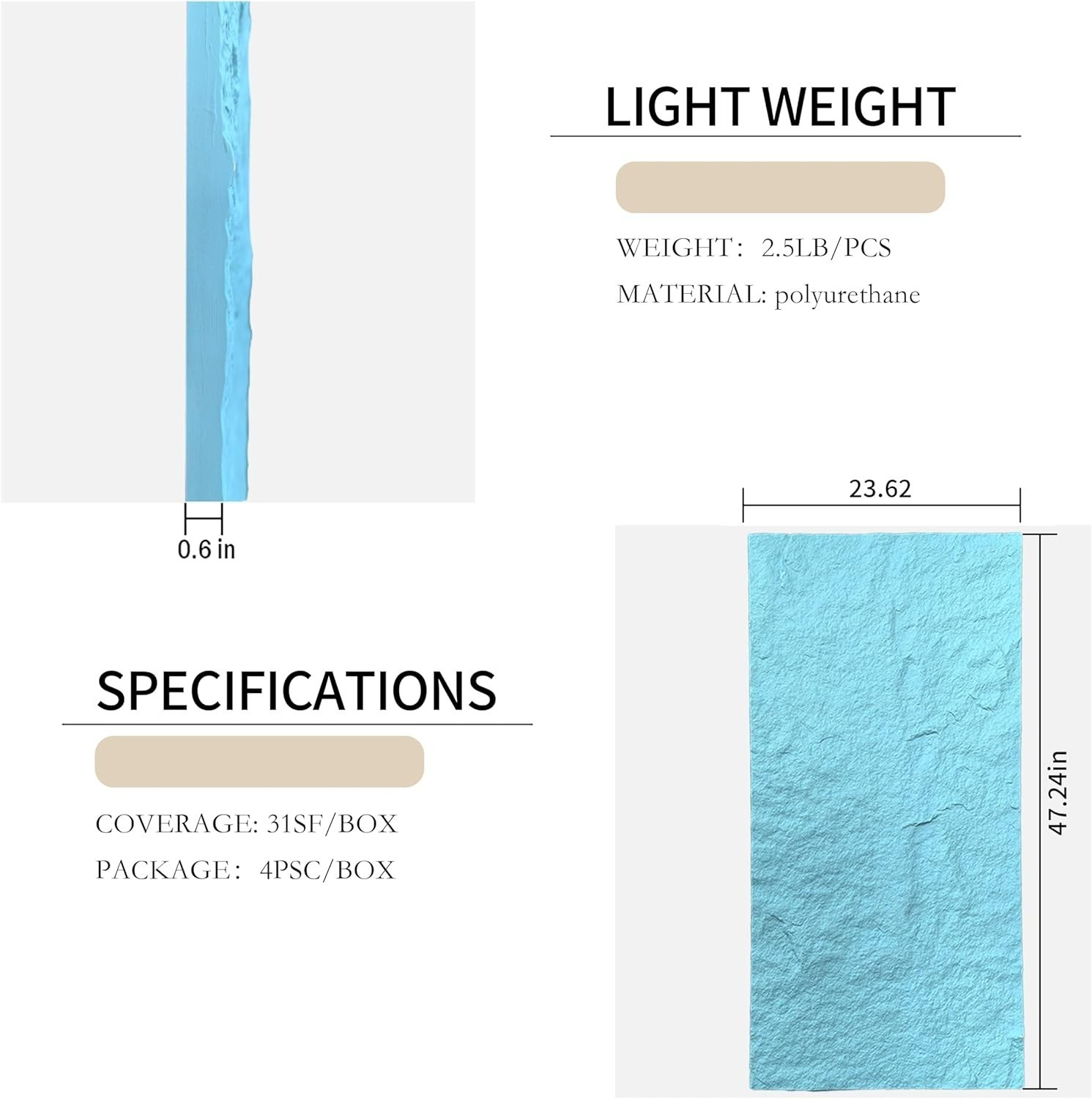 ARTSLAT 4PCS PU Wall Panels Stone Texture for Interior Wall Decor