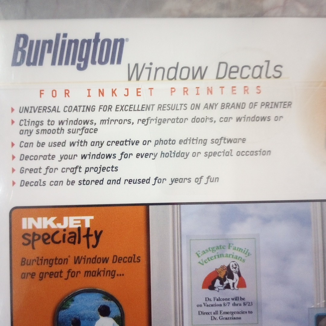 Create Your Own Window Clings Burlington Window Decals for Inkjet Printer 8.5×11