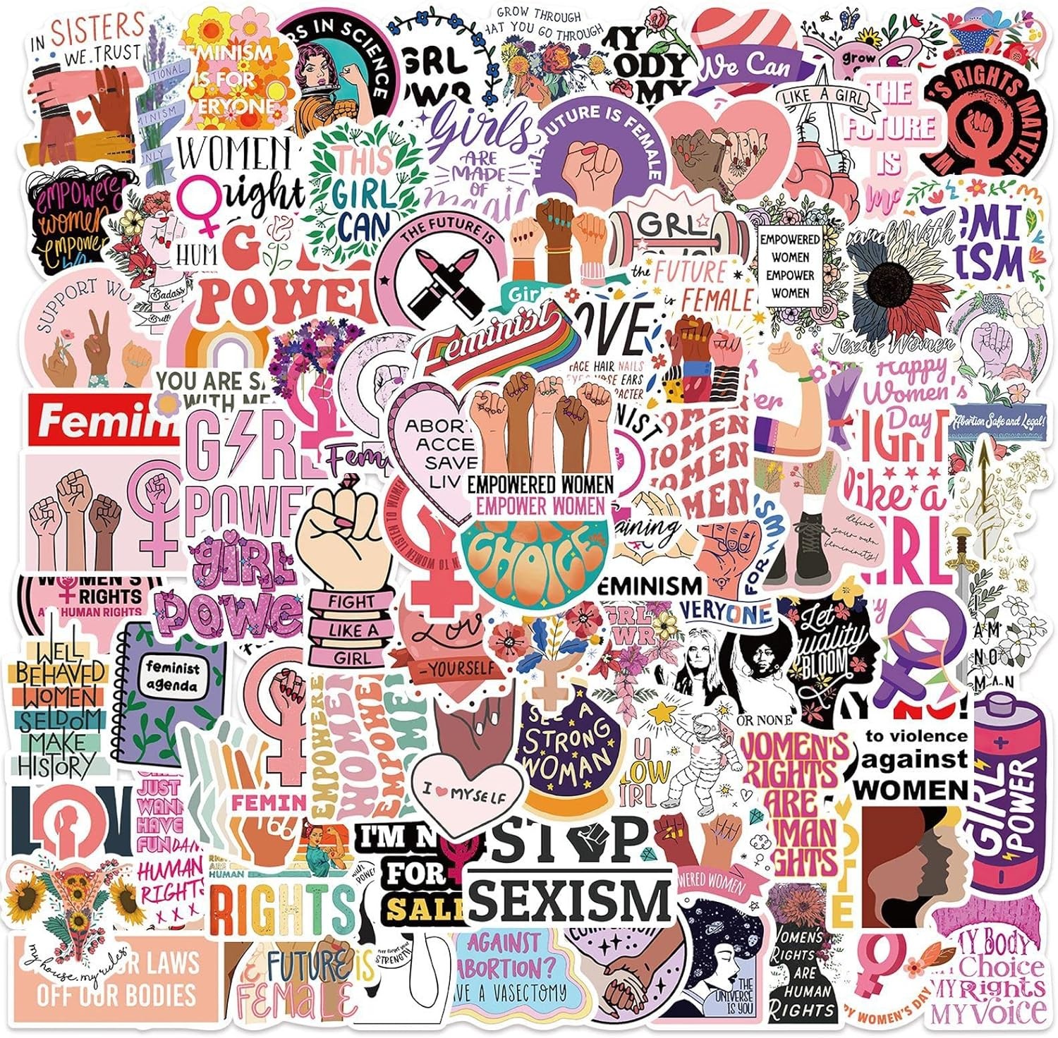 100Pcs Inspirational Feminist Stickers Pack,Girl Power Rights Feminism Colorful
