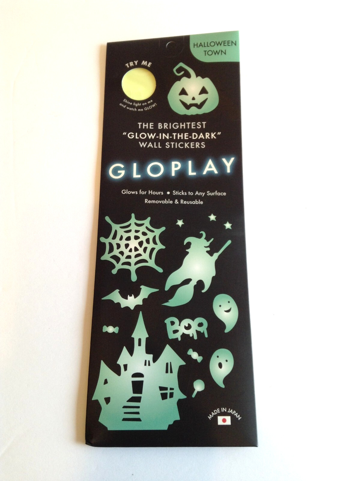 GLOPLAY Glow-In-The-Dark Halloween Town Stickers 40 Assorted Reusable Removable