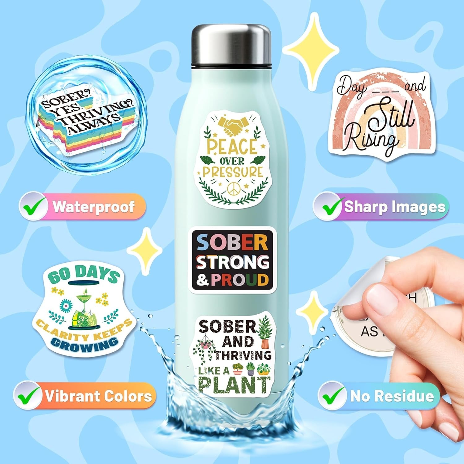 200 PCS Sober Stickers Positive Sobriety Stickers Women Men Adults Teens Vinyl
