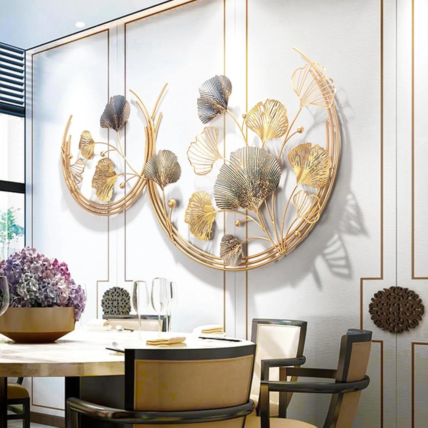 Elegant 3D Golden Ginkgo Leaf Wall Sculpture Set – Handmade Metal Art Decor
