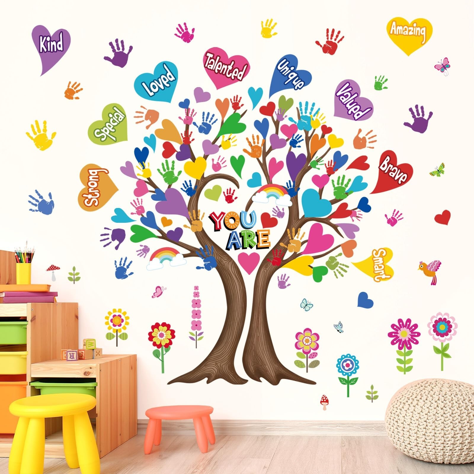 wondever Large Hearts Tree Handprint Wall Stickers Classroom Tree Inspiration…
