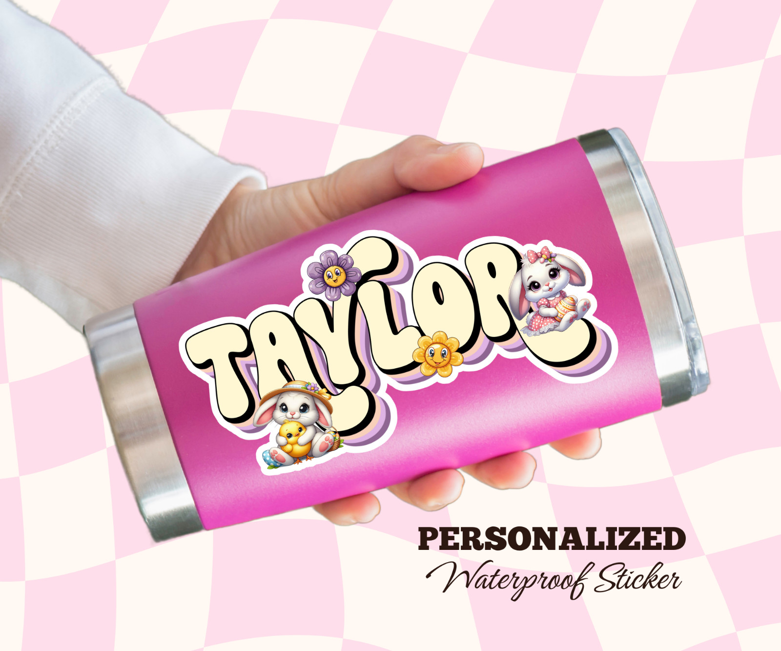 Custom Easter Name Sticker, Waterproof Vinyl Decal, Kids Gift, Laptops, Bunnie