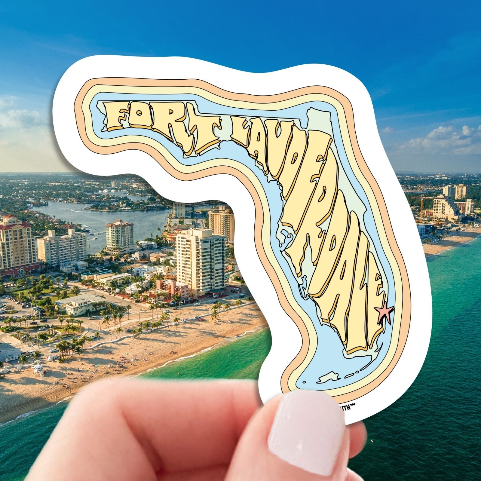 Fort Lauderdale Sticker, Retro Florida State Outline, Waterproof Travel Decal
