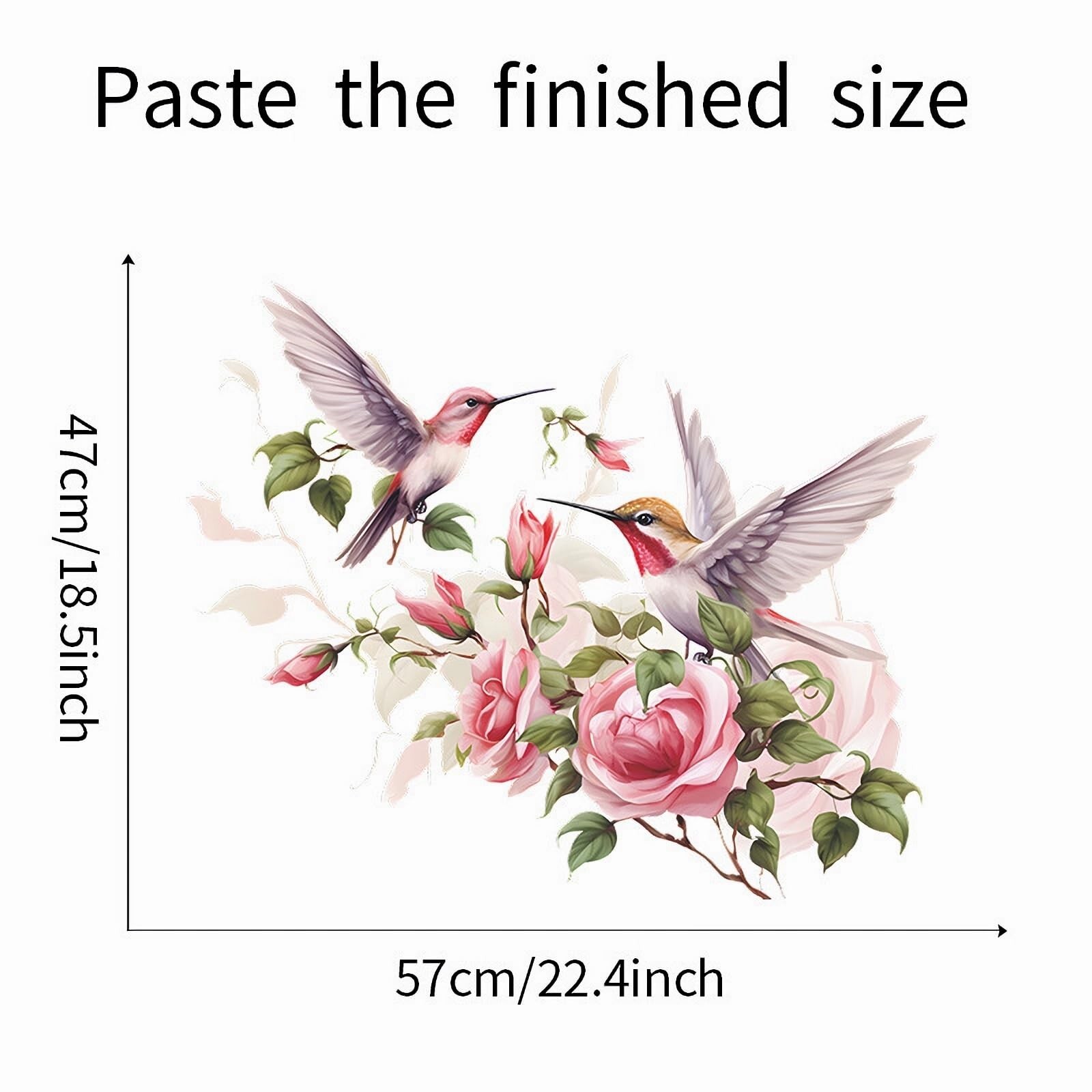 Pink Rose Hummingbird Flower Wall Stickers, sacinora Romantic Floral Art Bird…