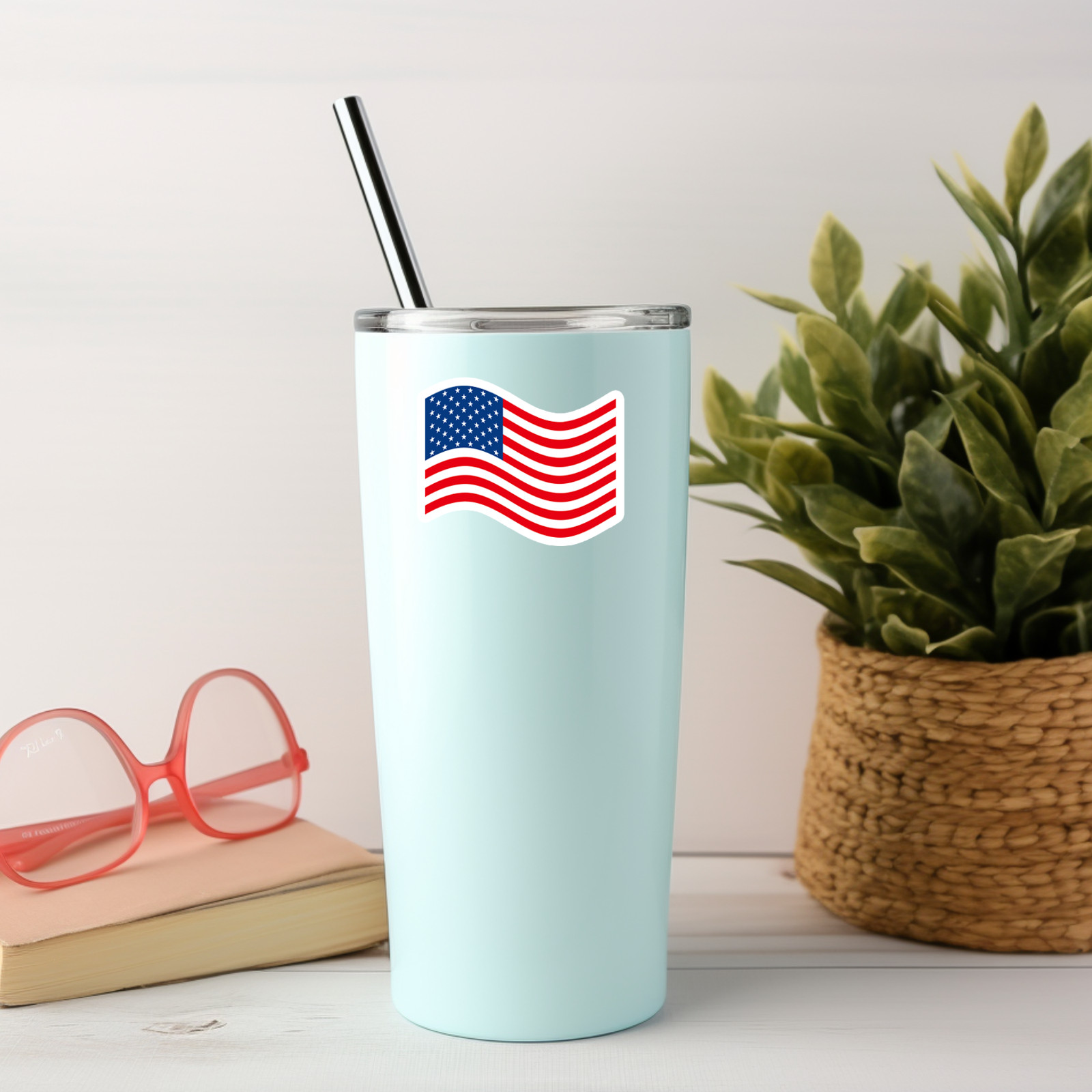 Set of 6 Waving American Flag Stickers | USA Patriotic Decals | Laptop , Tumbler
