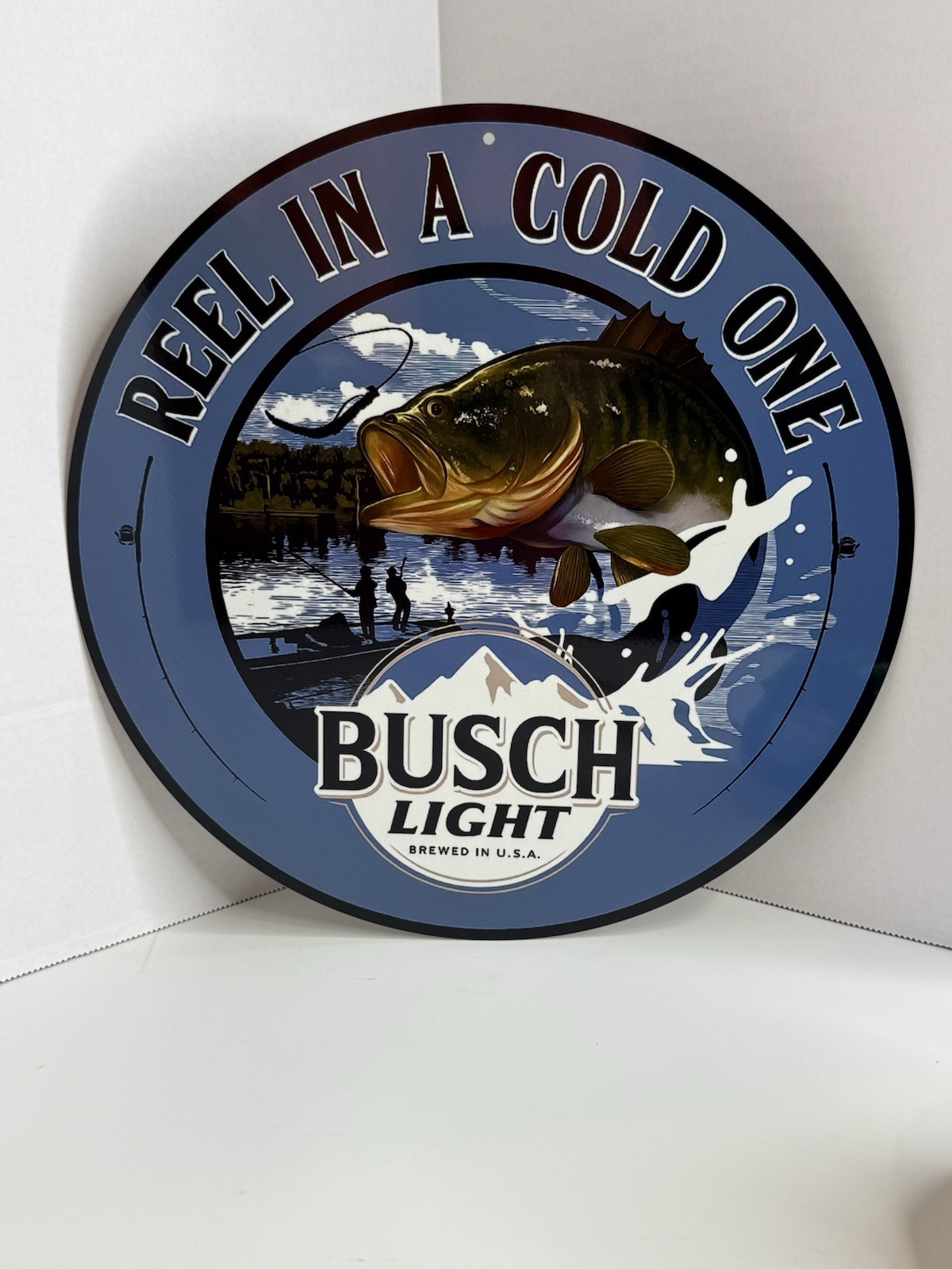 12" Busch light aluminum tin round sign indoor/outdoor decor river cabin Fishing