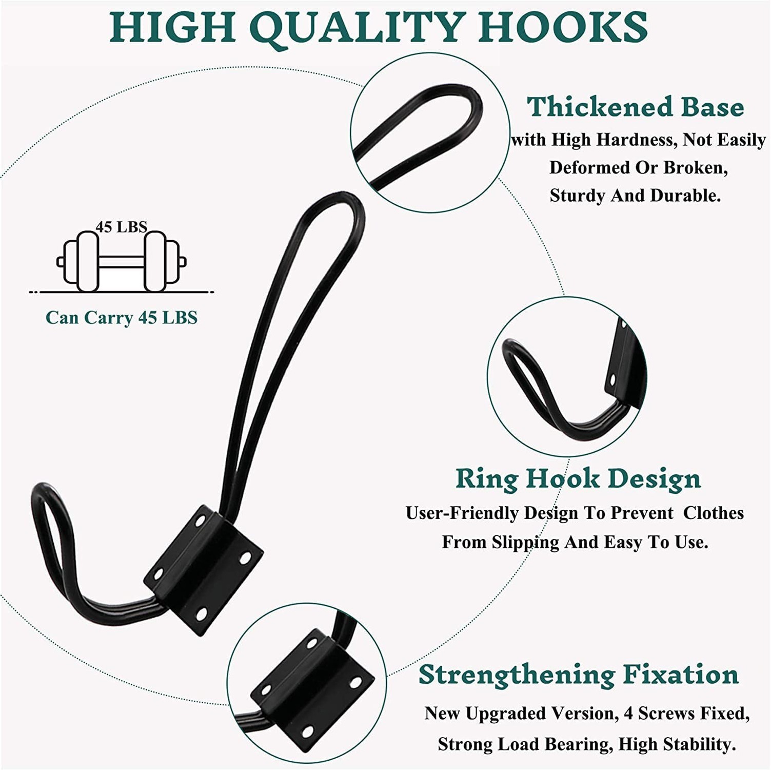 Rustic Entryway Hooks-6 Pack Farmhouse Hooks with Metal Screws Included, Blac…