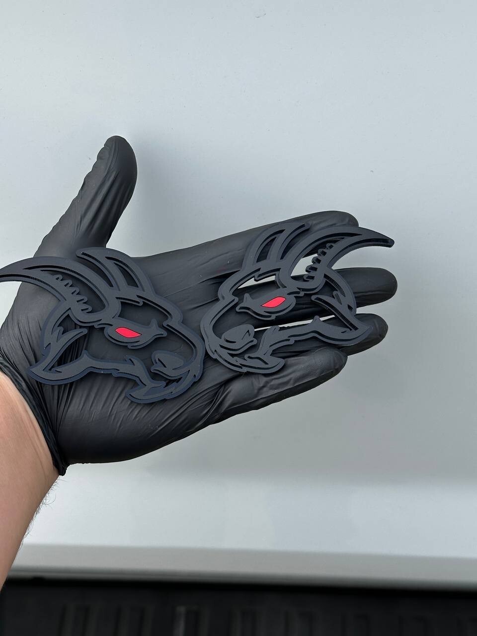 Angry Goat Red Eye Car Truck Emblem Badge Matte Black on Black Custom Pack of 2