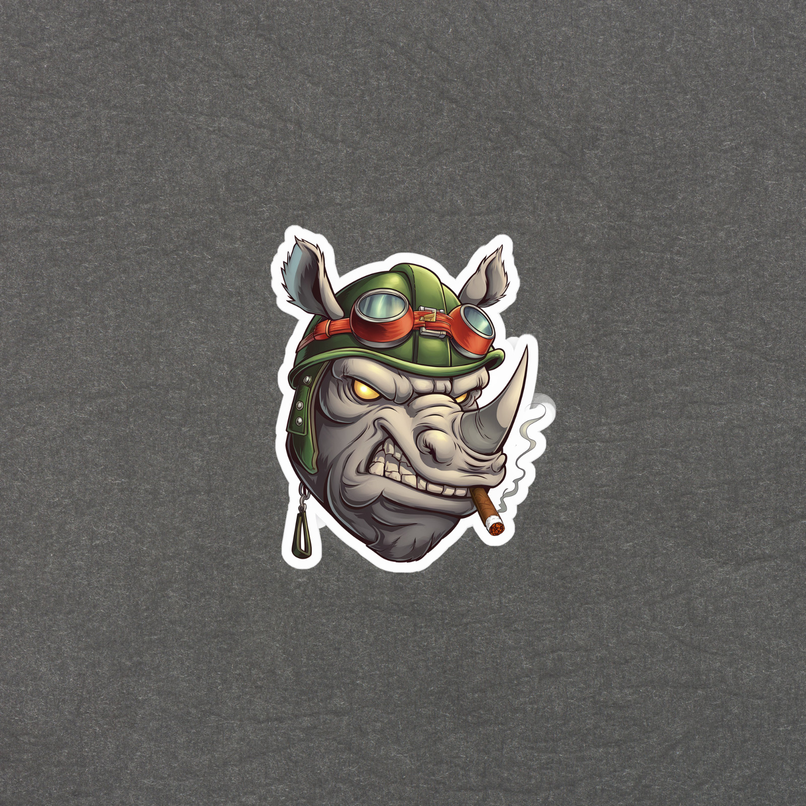 Smoking Rhino Sticker Cartoon Military Helmet Cool Animal Decal #5505