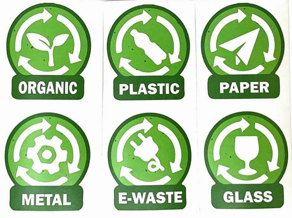 PLASTIC E-WASTE ORGANIC METAL PAPER GLASS 3" Set of Decal Sticker For Containers