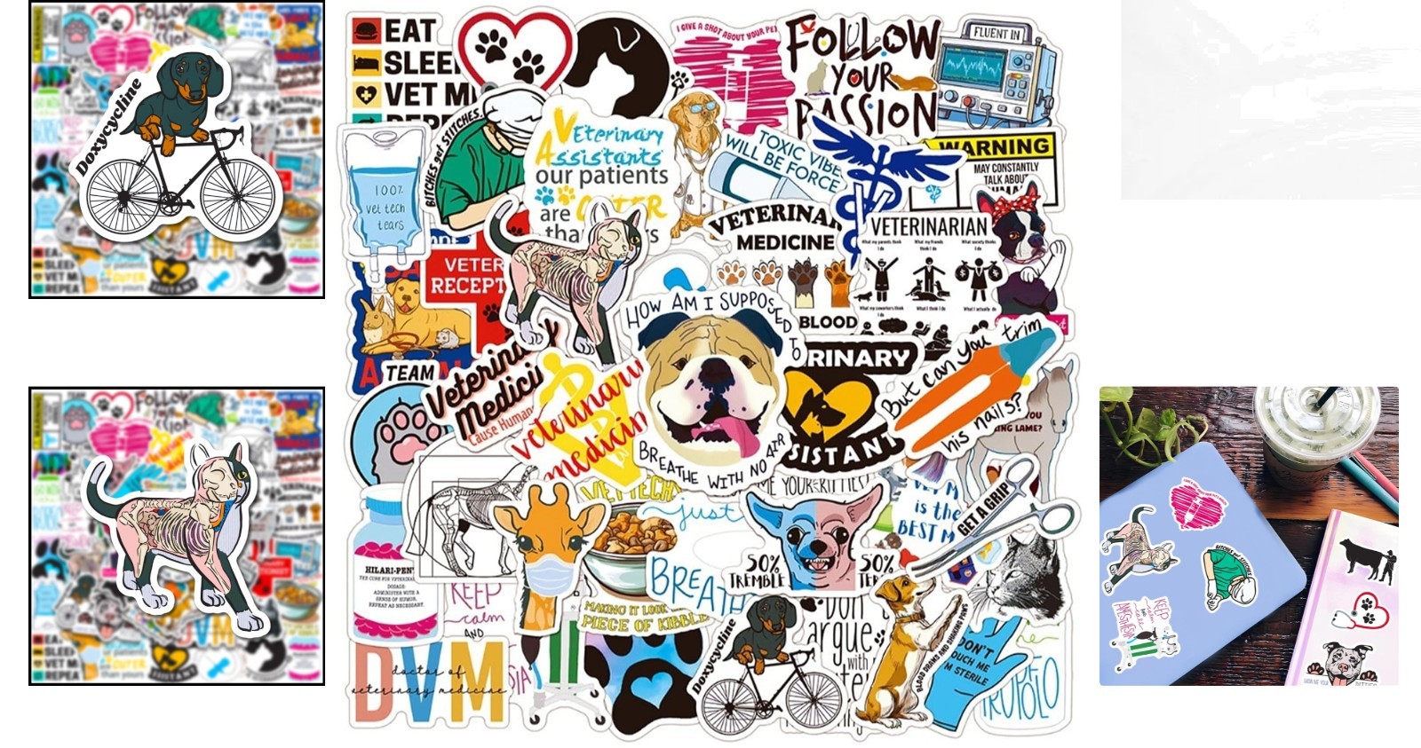 50 Pcs Waterproof Veterinary Stickers – Cute Decals for Teens & Animal Lovers