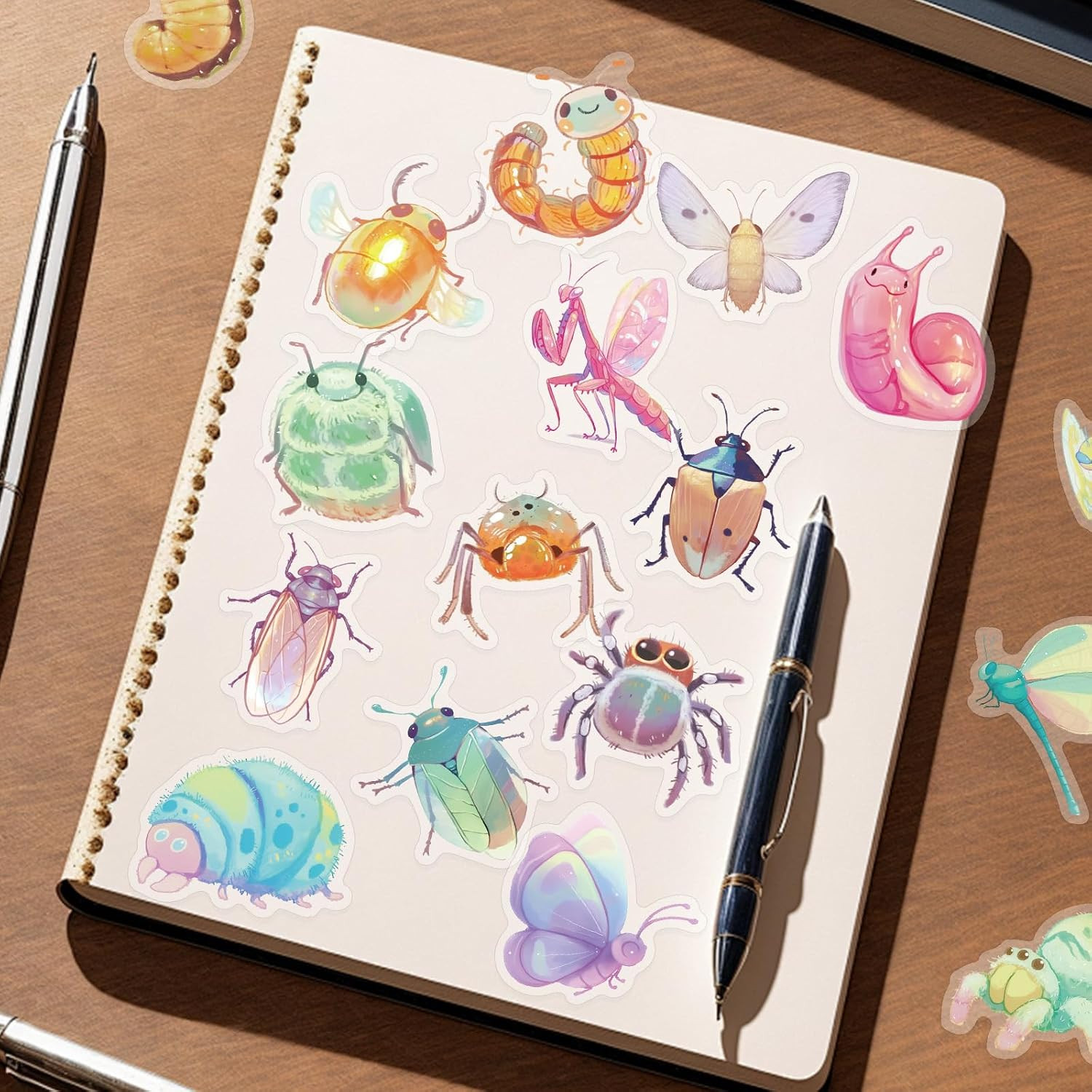 50PCS Clear Transparent Bug Stickers, Colorful Insects Waterproof Vinyl Stickers