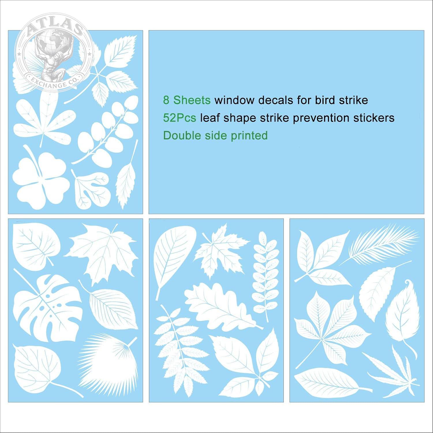 FINGOOO Window Decals for Bird Strikes,52 Pieces Large Leaf Shape anti Collision
