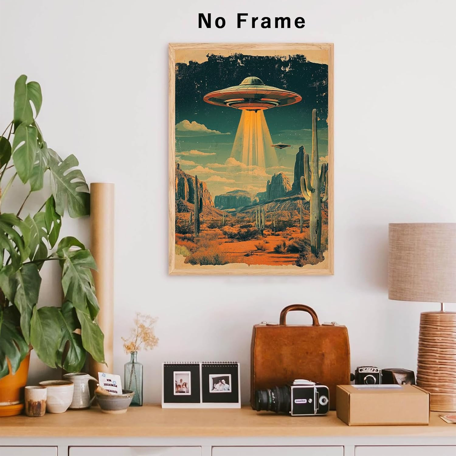 Retro 70'S Desert Ufo Wall Art Alien Art Poster for Living Room Retr