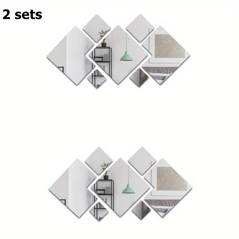 1/2 Set Square & Diamond Acrylic Mirror Wall Stickers Self Adhesive Home Decor
