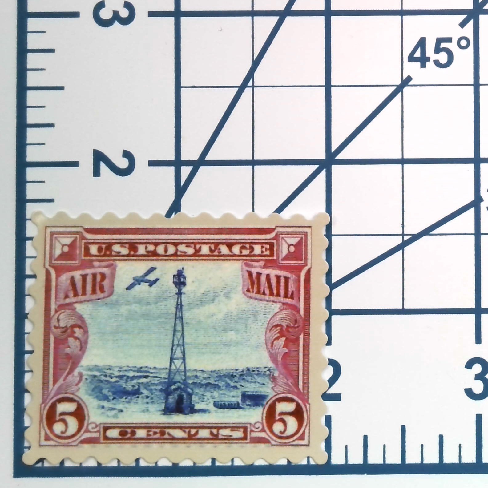 Vintage US Air Mail Postage Stamp Sticker 5 Cent Beacon Vinyl Decal Biplane