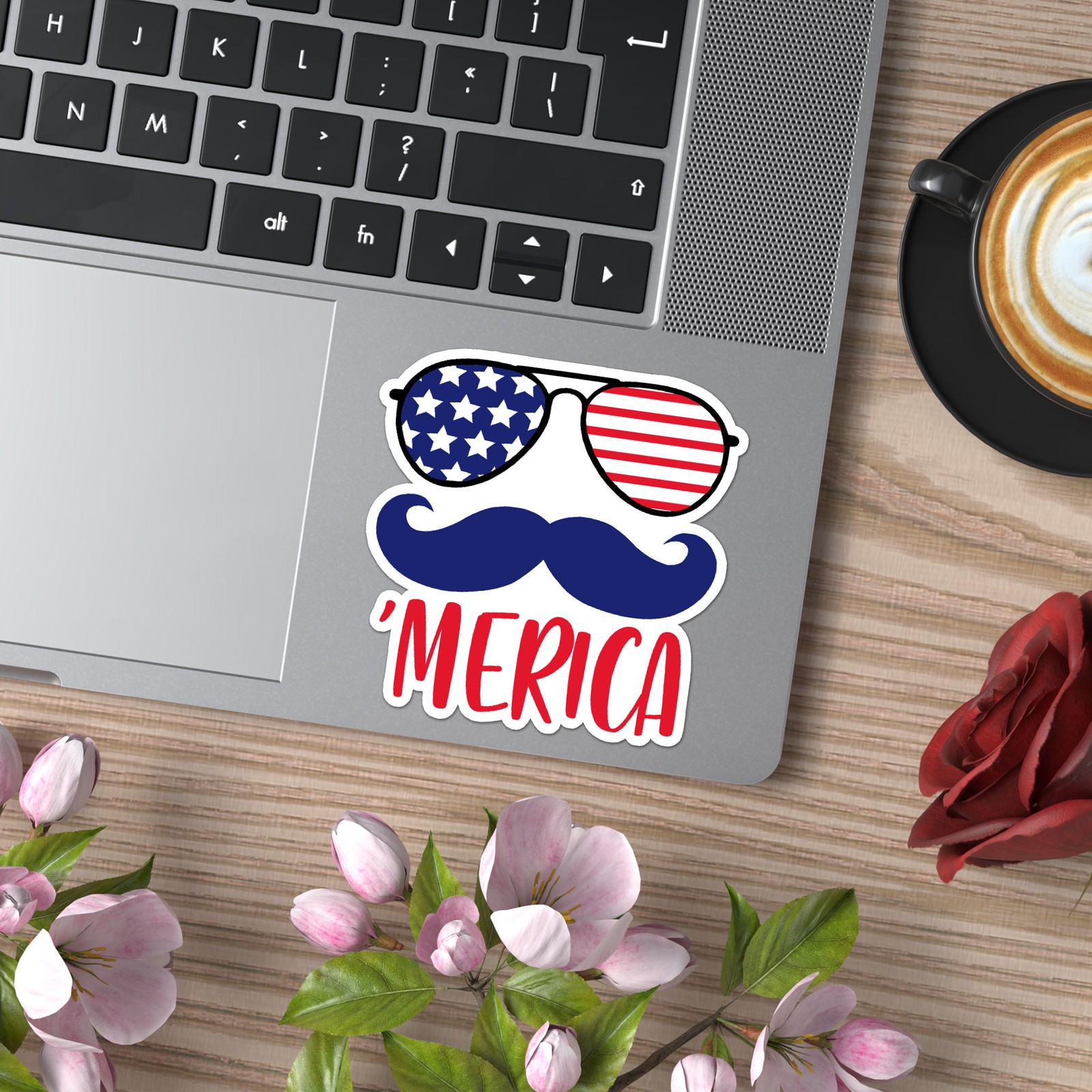 'Merica Mustache Glasses – Vinyl Decal Sticker – Car Window Laptop – ebn9921