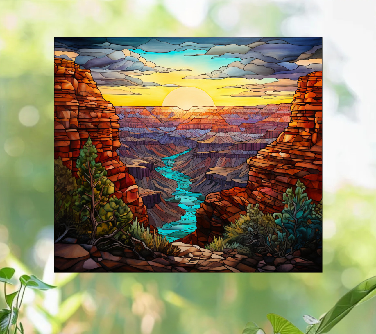 Grand Canyon Faux Stained-Glass WINDOW CLING Sun-catcher Size 9.2" Vinyl