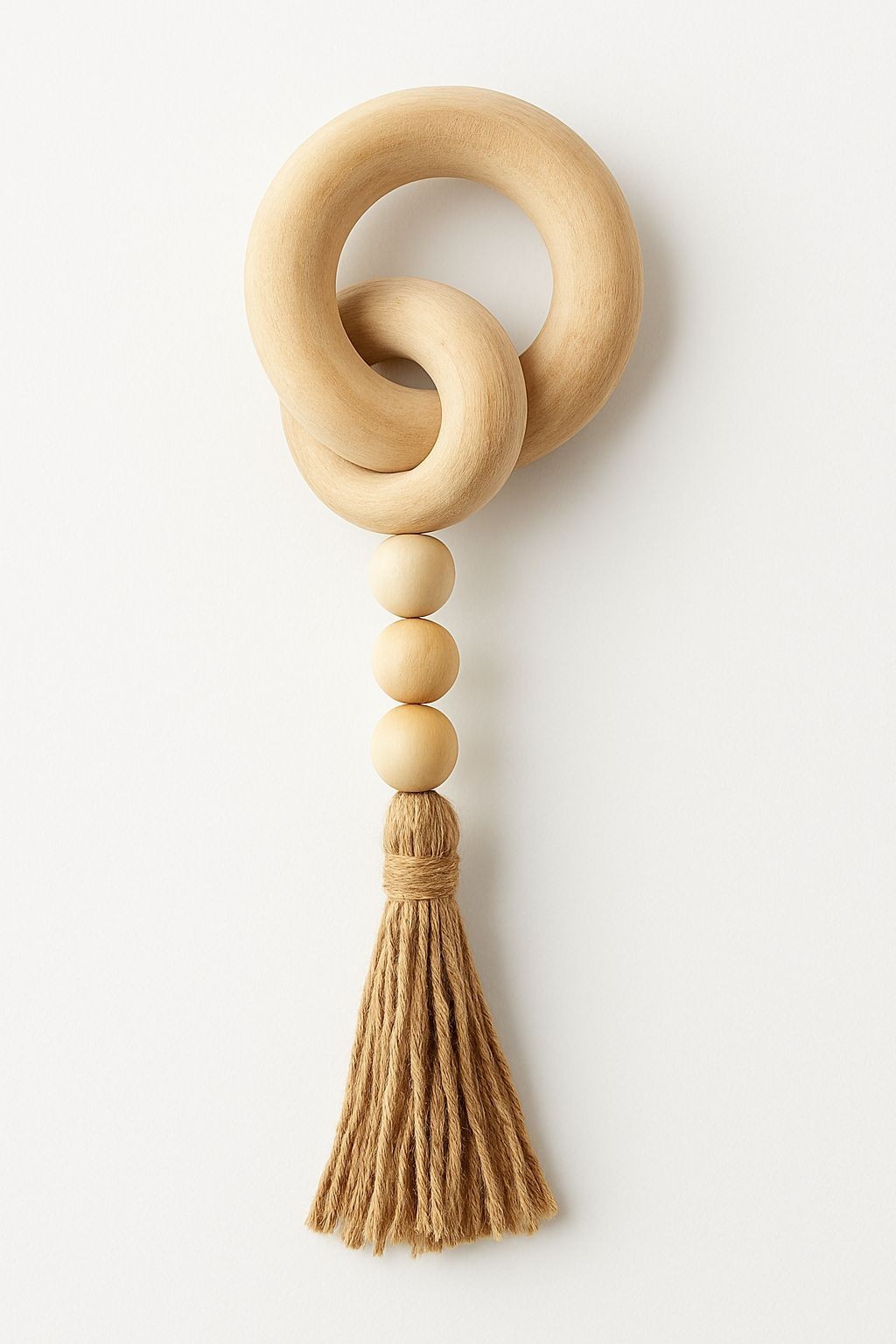 Handmade Boho Wooden Bead Garland with Tassel – Natural Home Decor