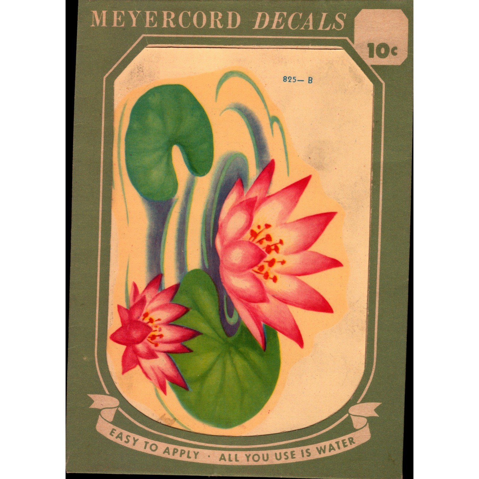 Vintage Meyercord Water Lily Lotus Lily Pad Decal 825-B NOS 1950s Kitchen Decor