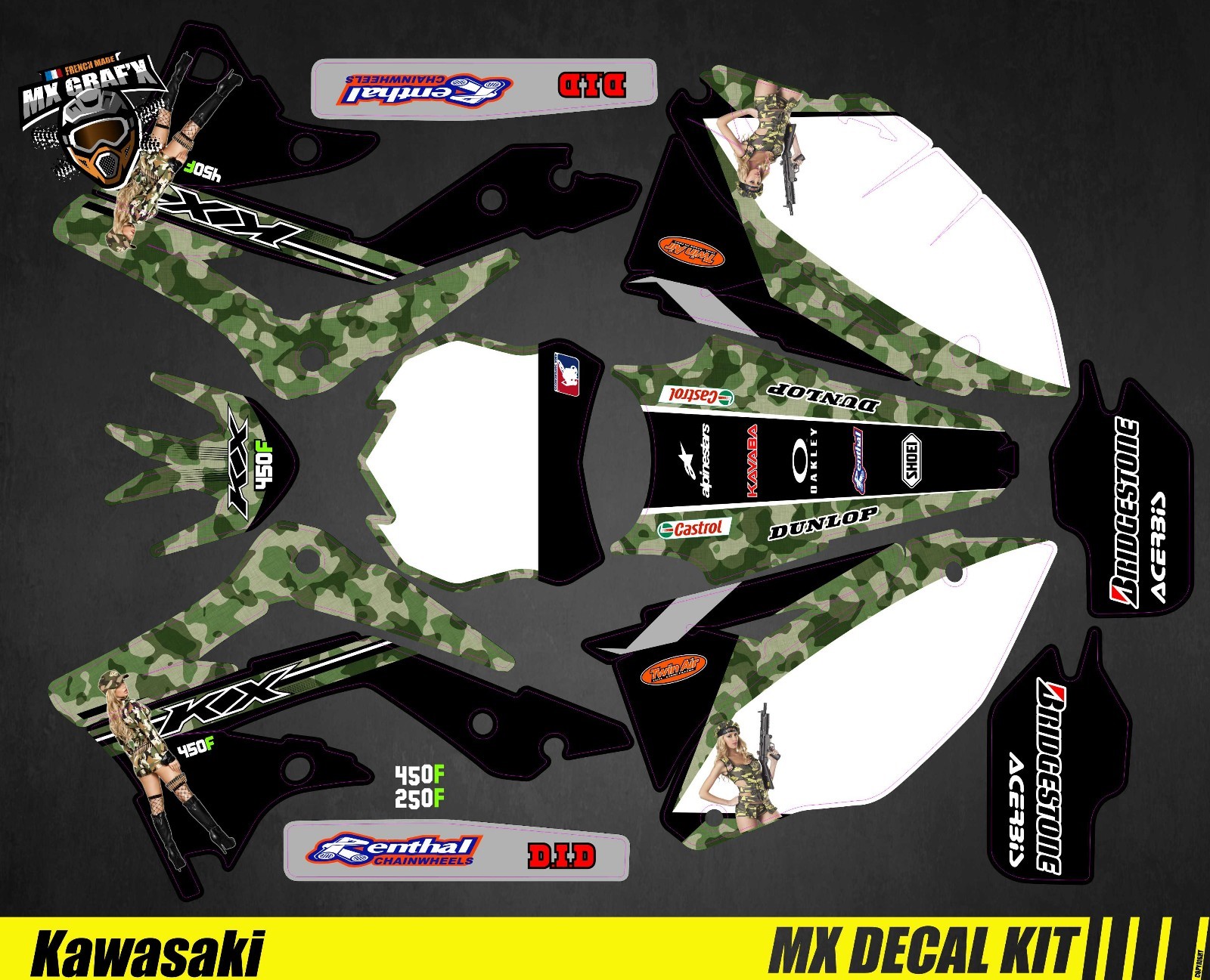 Motorcycle Decal Kit For Kawasaki KXF – Sexy Camo