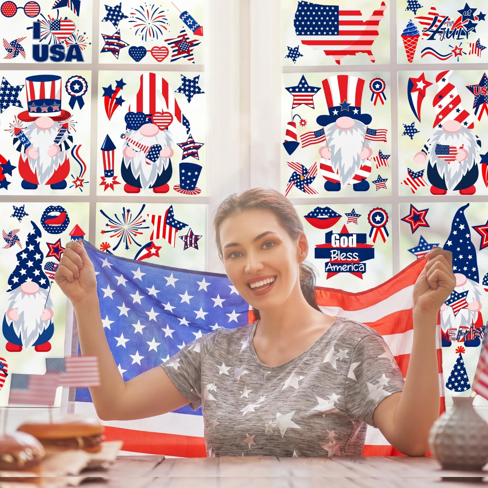 6 Sheets 4th of July Decoration Patriotic Wall Stickers Independence Day Wall