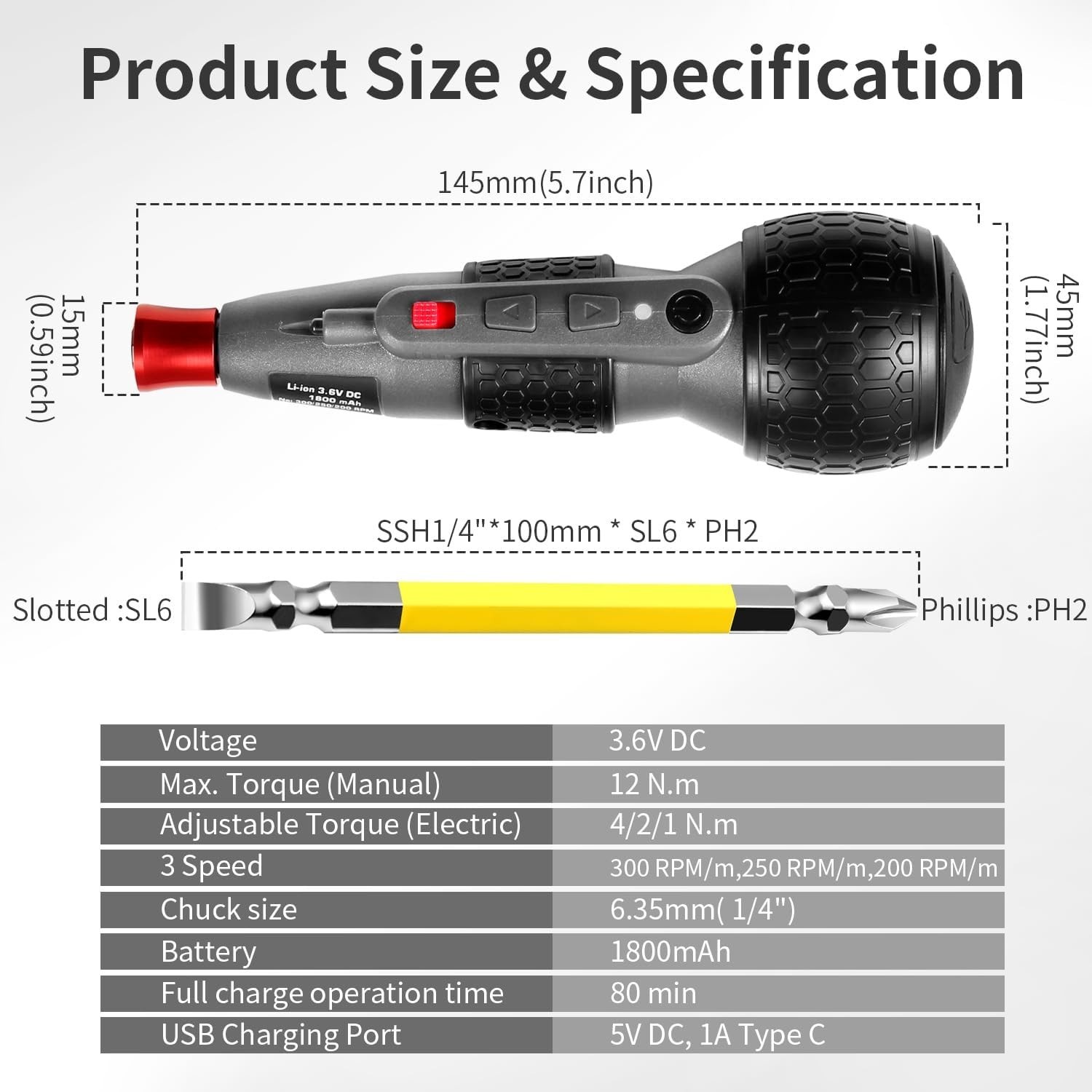 Upgraded 3.6V Cordless Electric Screwdriver, 3-Speed Torque Control, Electric…