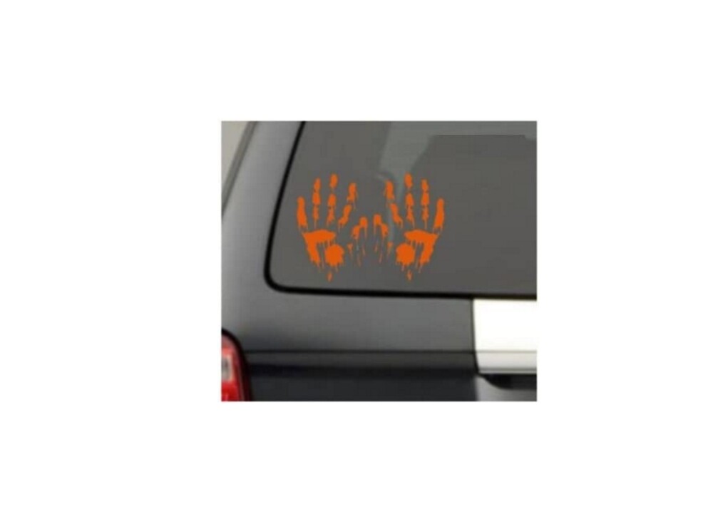 BERRYZILLA Bloody Hand Prints Decal Zombie Car Vinyl Sticker Large Pair RED