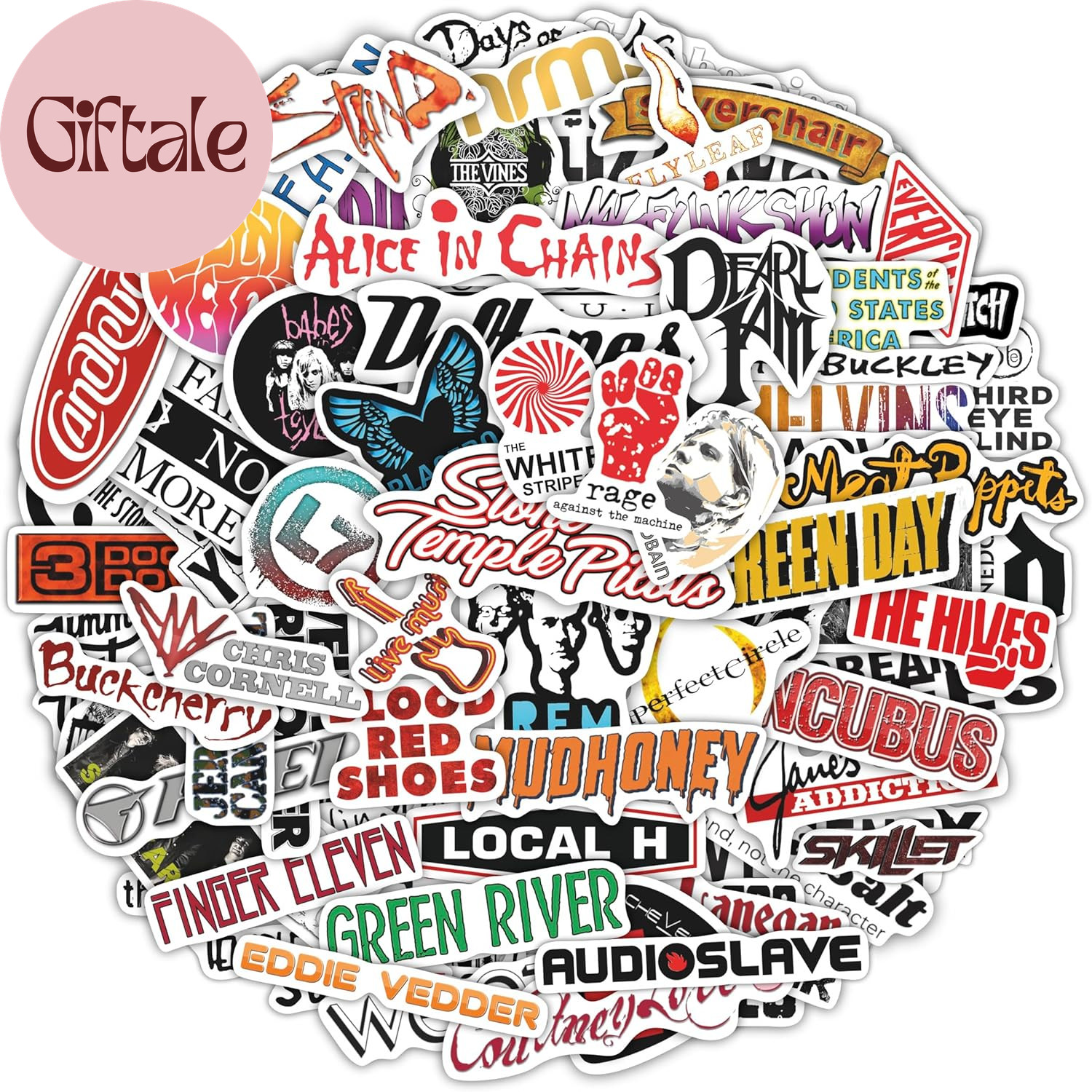 100Pcs Grunge Stickers, 90'S Grunge Music, Rock Stickers, Rock Band Decals, Musi