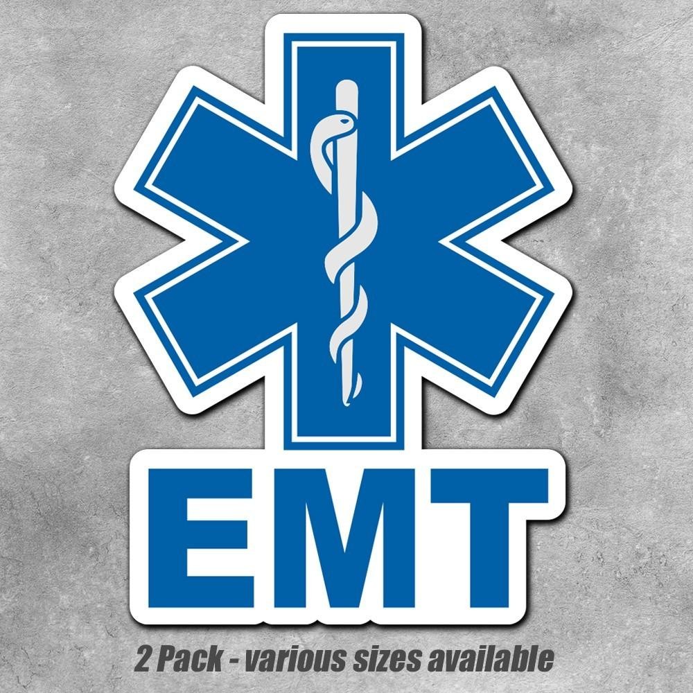 EMT Sticker Hard Hat Bumper Decal Helmet Safety Label Medical Vehicle Window 2pk