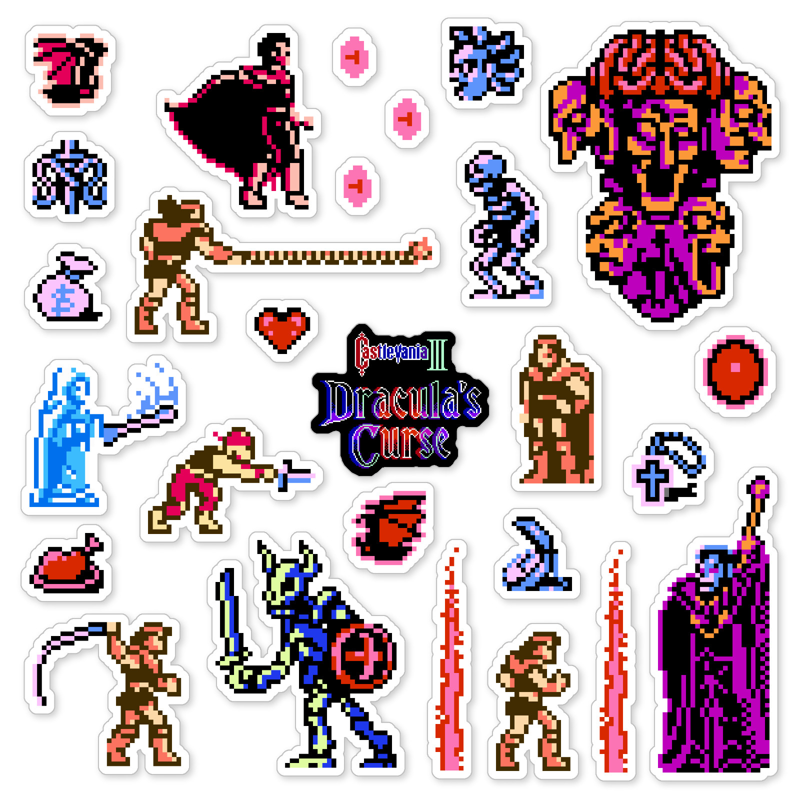 Castlevania III 3 Stickers Draculas Curse Nintendo NES Pixel Art 27 Sticker Pack