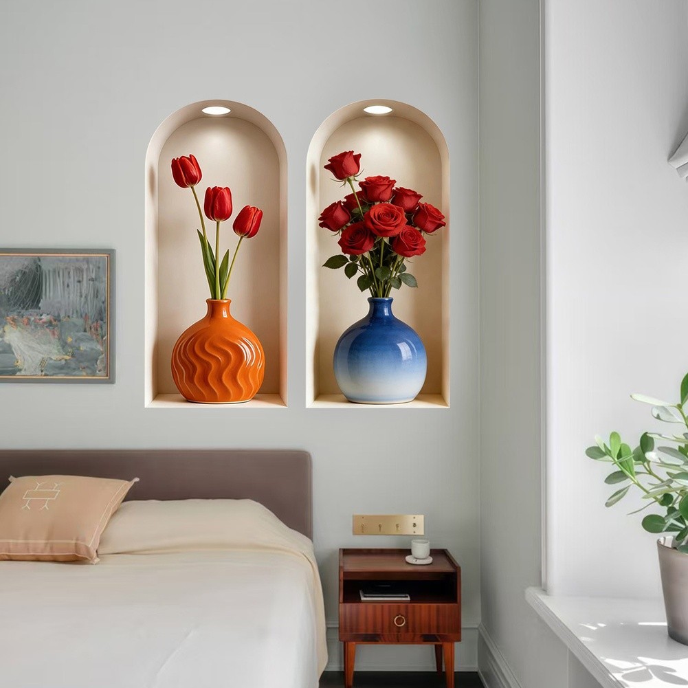 3D Realistic Flower Wall Sticker Vinyl PVC 30 60cm for Home Decoration