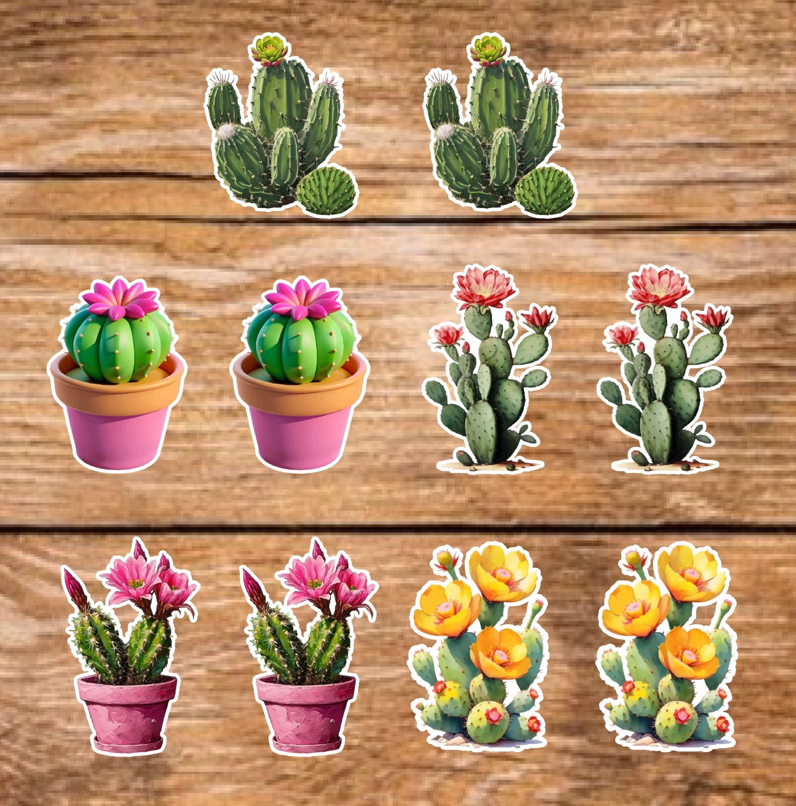 Cactus – 2 Pages (20 Sticker Set) 2in, Waterproof, Glossy Finish Vinyl.