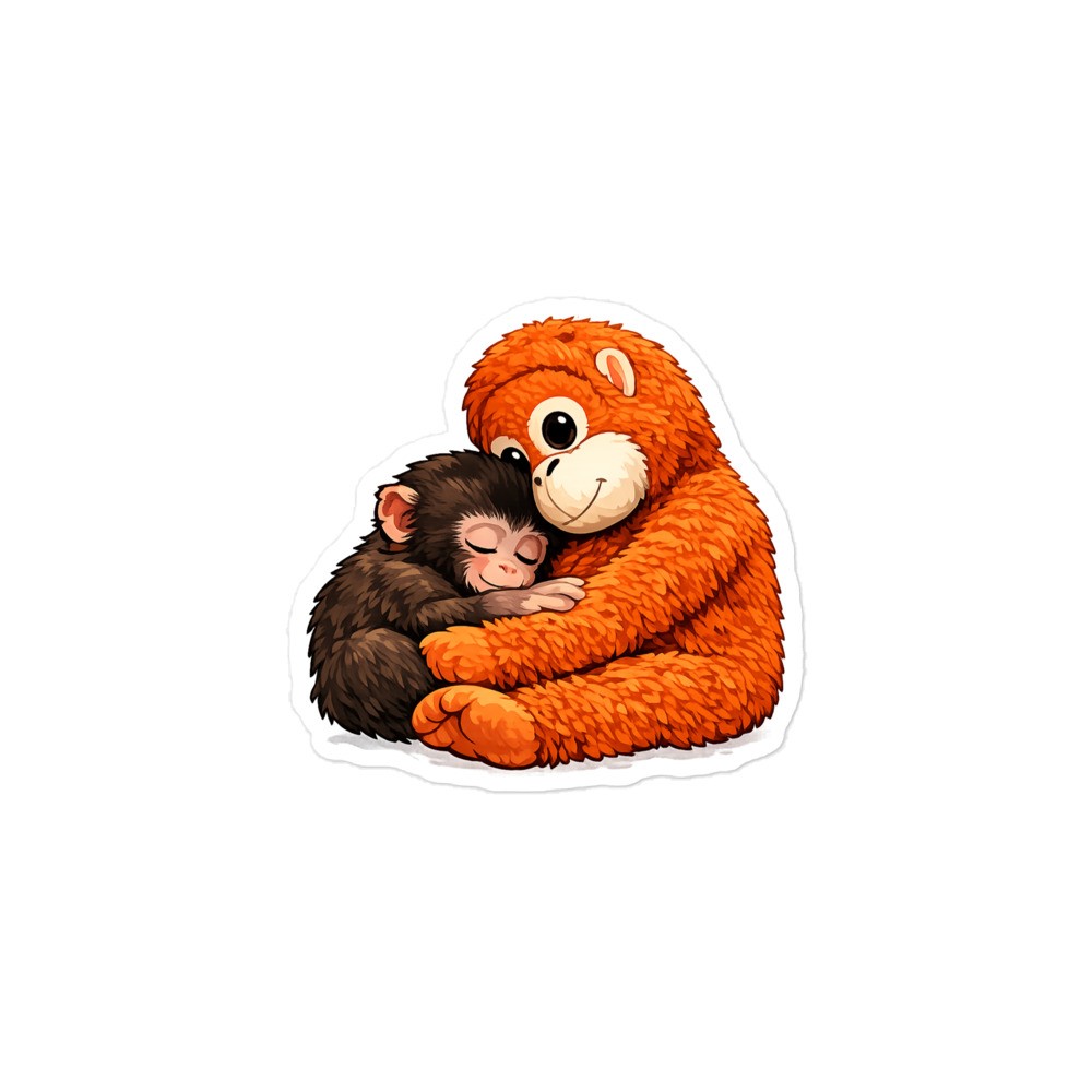 Baby Monkey Punch Hugging Baby Orangutan Animal Lover Gift Sticker
