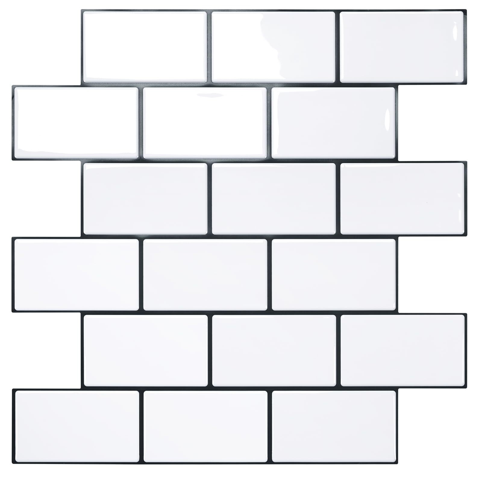STICKGOO 10-Sheet Peel and Stick Backsplash White Subway Tile Stick on Backsp…
