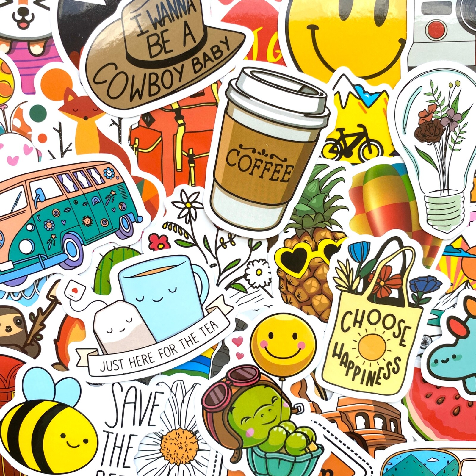 5-100 pcs Cute Kawaii Stickers, Aesthetic Car Laptop Water Bottle Vinyl Decals
