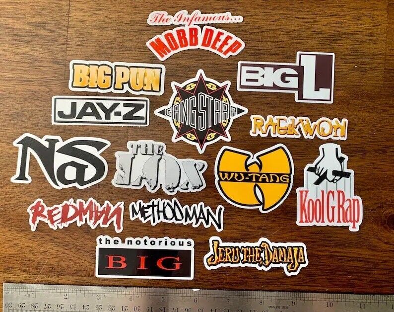 15 90's Rap Logo Sticker Pack – Clear, Holographic, or White- Jay-Z Nas Hip-Hop